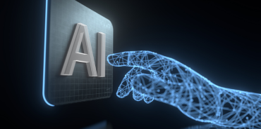a digital hand touching a sign that represents AI
